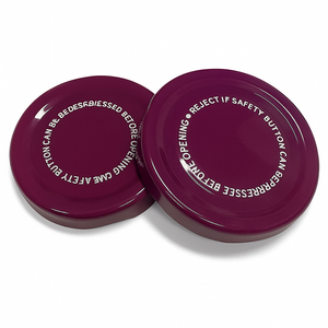 58mm purple metal twist-off cap with white print and button top for jars and bottles