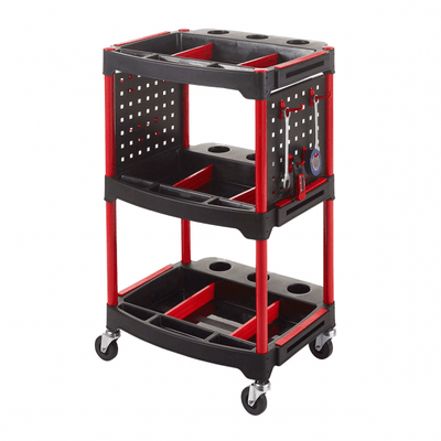 Plastic 3 Shelf Tray Trolley – 100kg Capacity – Workshop & Tool Cart