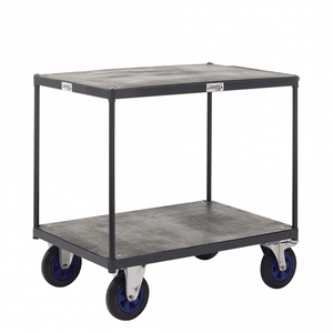 Heavy Duty 2 Shelf Tray Trolley, Steel & Timber Shelves, 600kg Load Capacity