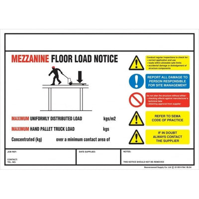 Mezzanine Floor Weight Load Notice Sign - 295 x 210 mm